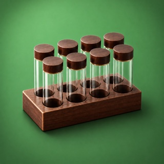 App icon: the wooden vial rack on a green background