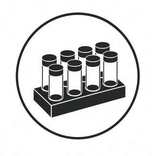 App icon: a monochrome line drawing of the vial rack, dark on white